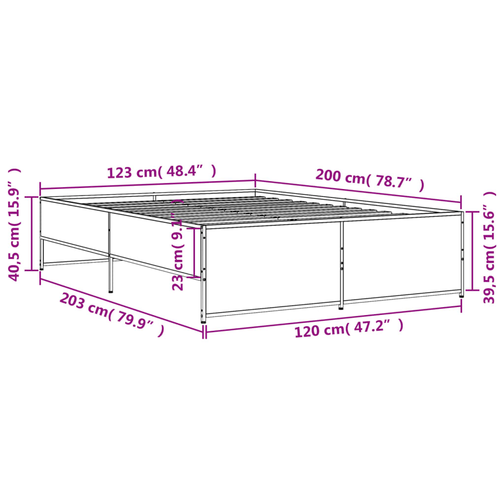 Okvir kreveta boja hrasta 120x200 cm konstruirano drvo i metal