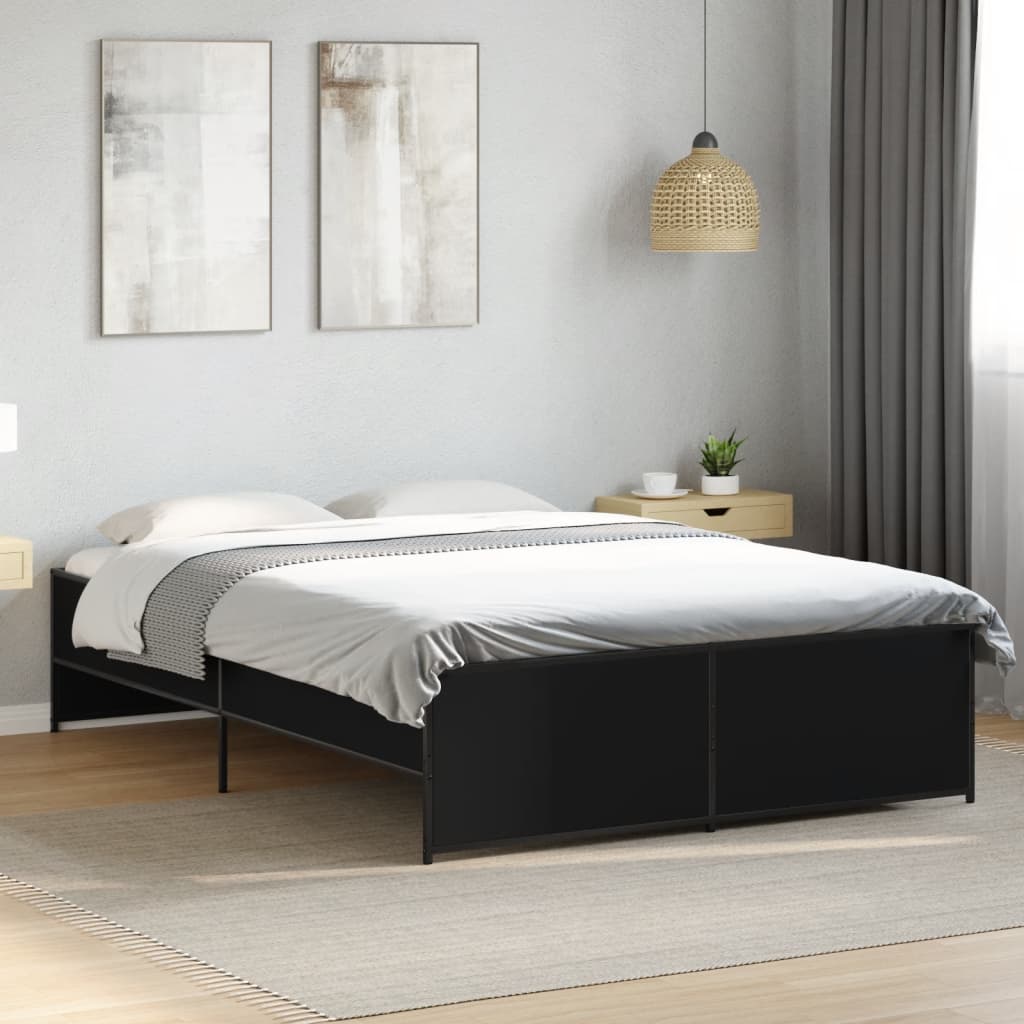 Okvir za krevet crni 135x190 cm konstruirano drvo i metal