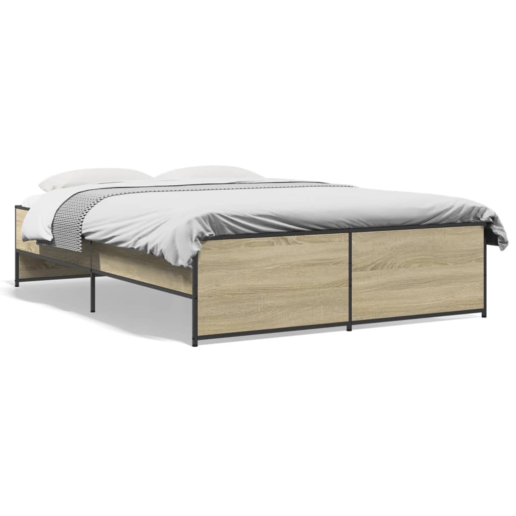 Okvir za krevet boja hrasta 135x190cm konstruirano drvo i metal