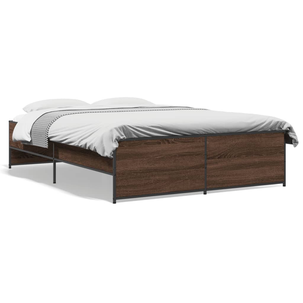 Okvir za krevet smeđi hrast 135x190cm konstruirano drvo i metal