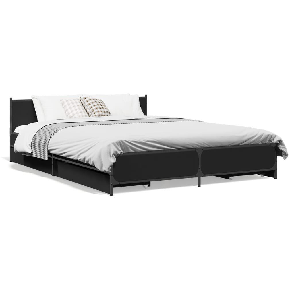 Okvir kreveta s ladicama crni 135 x 190 cm konstruirano drvo