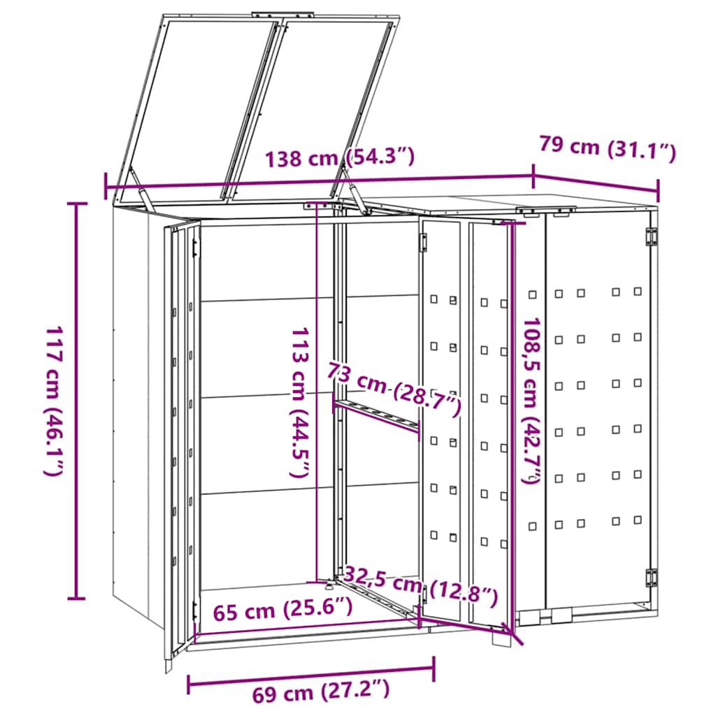 Spremište za 2 kante za otpad antracit 138x79x117 cm čelično