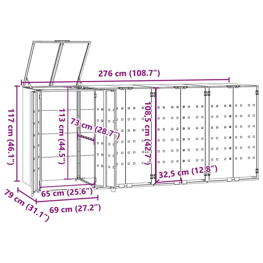 Spremište za 4 kante za otpad antracit 276x79x117 cm čelično