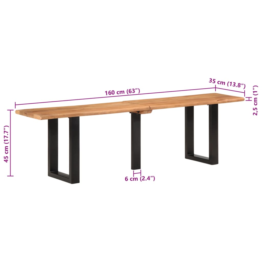 Klupa 160 cm od masivnog bagremovog drva i čelika