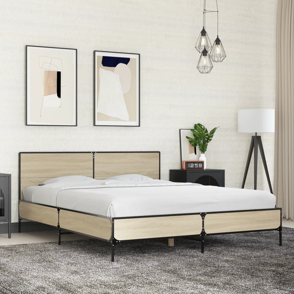 Okvir za krevet boja hrasta 150x200cm konstruirano drvo i metal