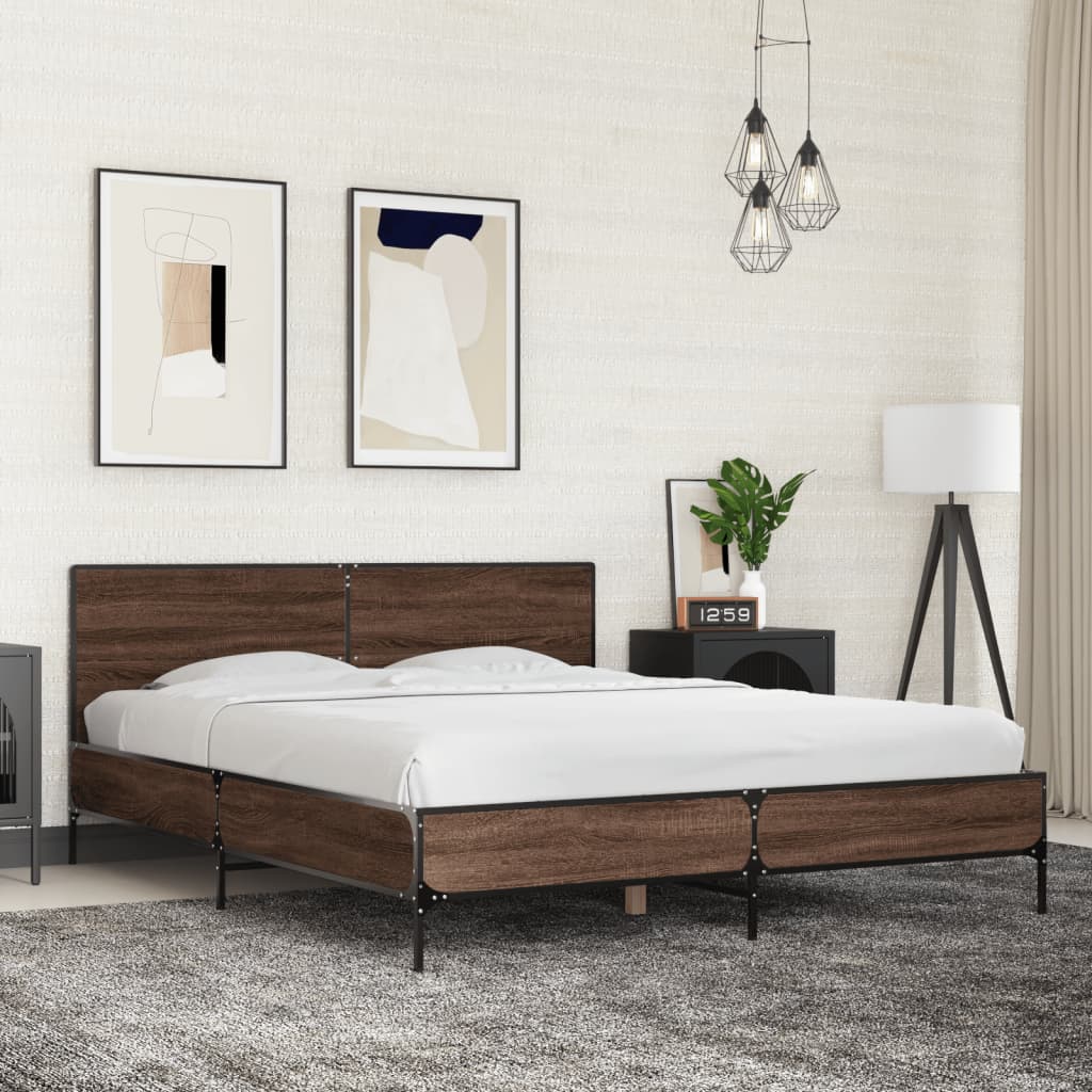 Okvir za krevet smeđi hrast 150x200cm konstruirano drvo i metal