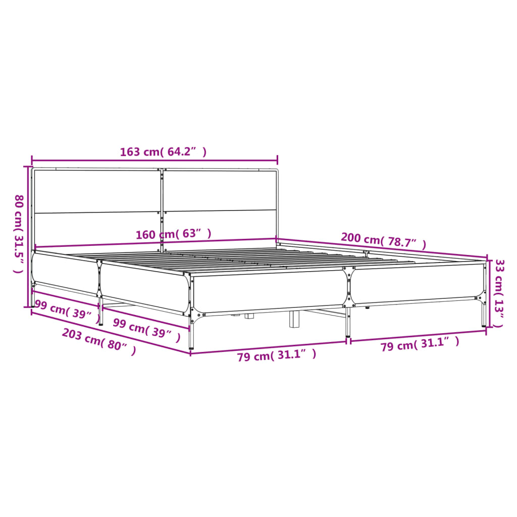Okvir za krevet crni 160x200 cm konstruirano drvo i metal