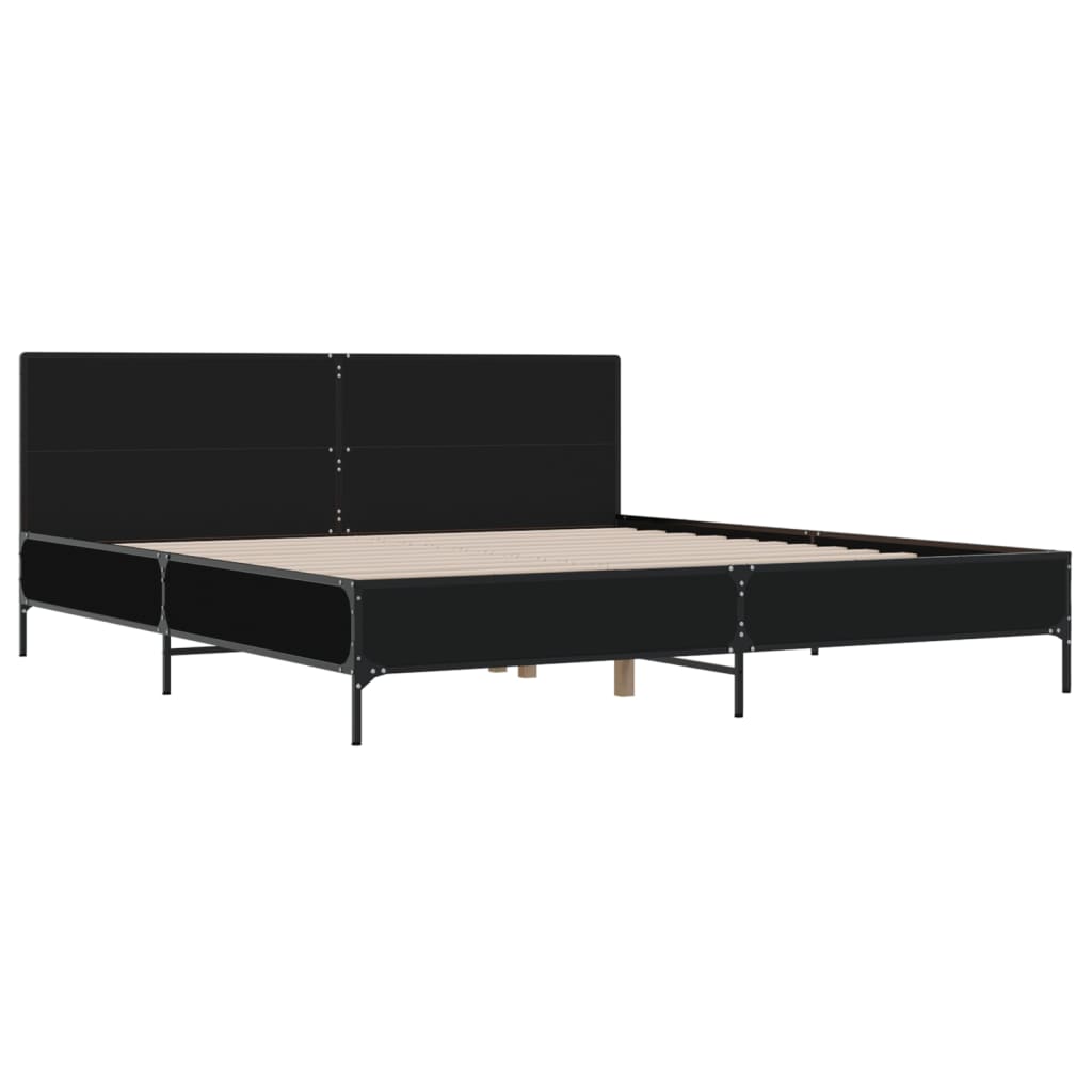 Okvir za krevet crni 200 x 200 cm konstruirano drvo i metal
