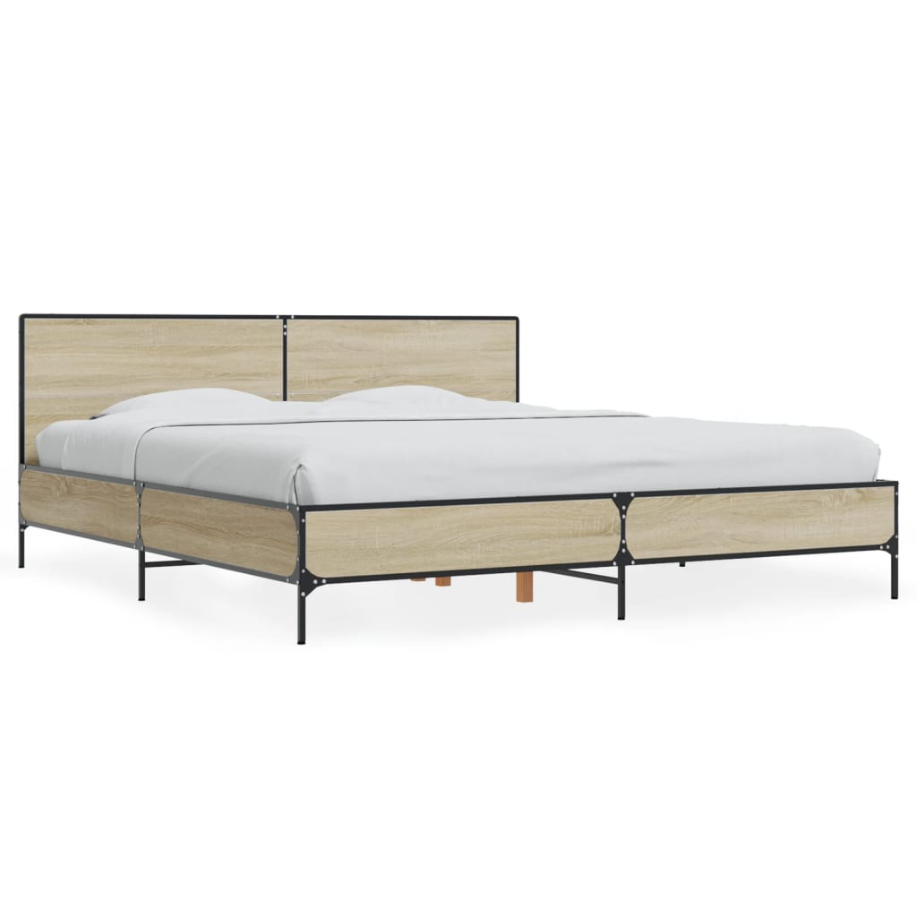 Okvir za krevet boja hrasta 200x200cm konstruirano drvo i metal