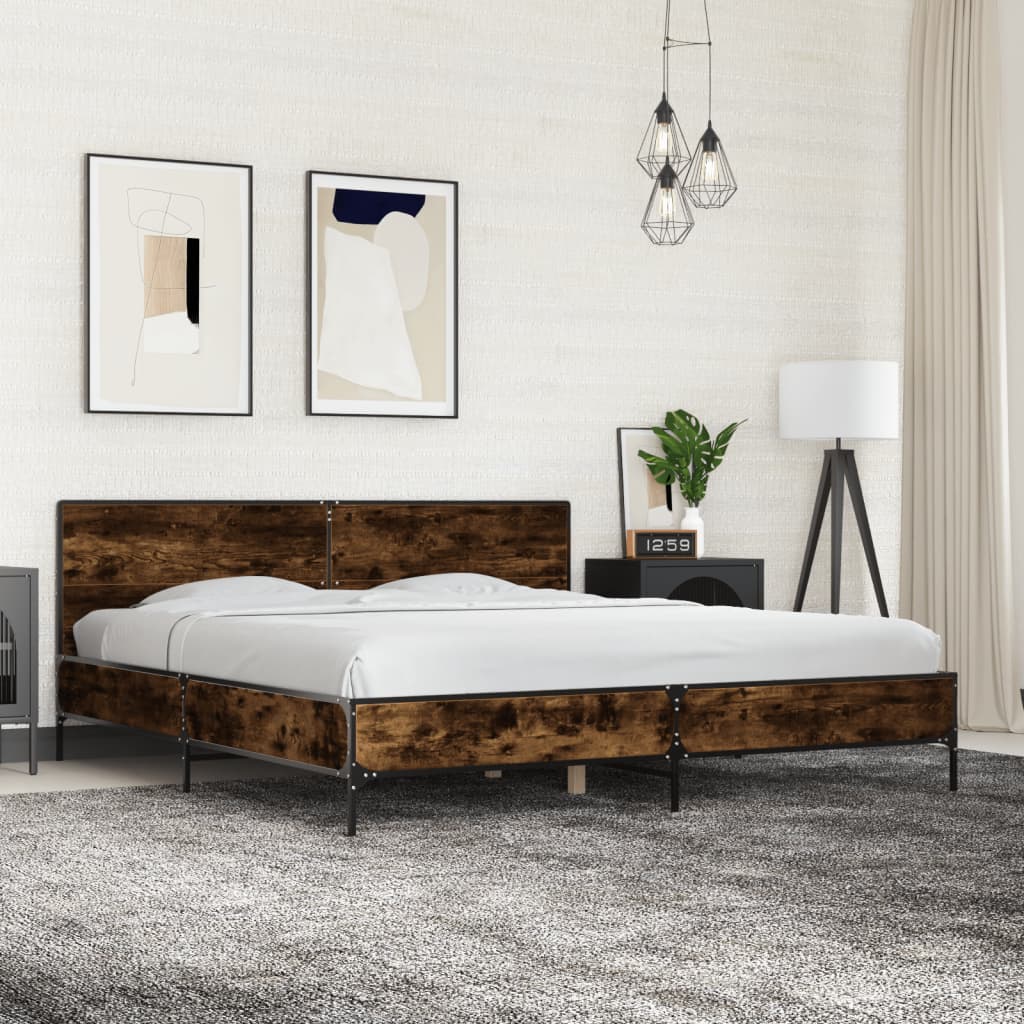 Okvir za krevet boja hrasta 200x200cm konstruirano drvo i metal