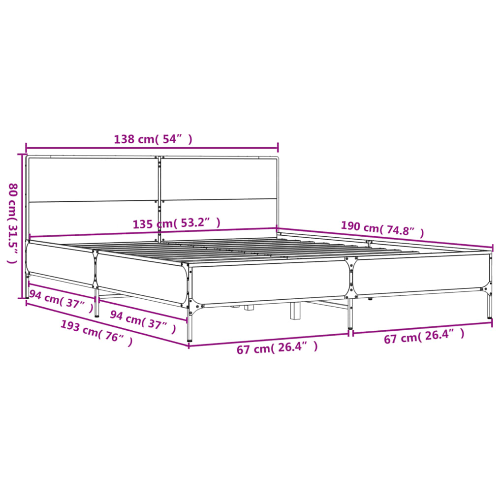 Okvir za krevet crni 135x190 cm konstruirano drvo i metal