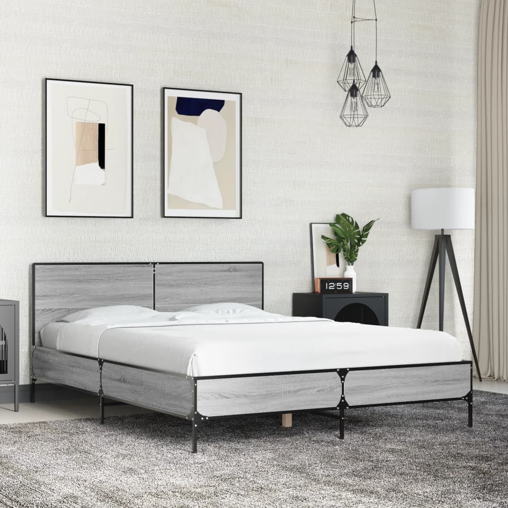 Okvir kreveta boja hrasta 135x190cm konstruirano drvo i metal