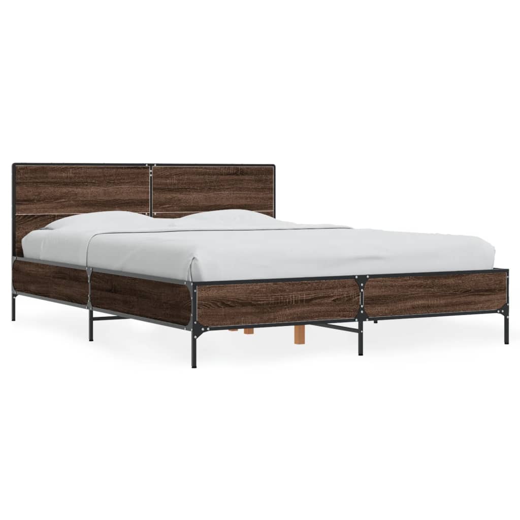 Okvir za krevet smeđi hrast 135x190cm konstruirano drvo i metal
