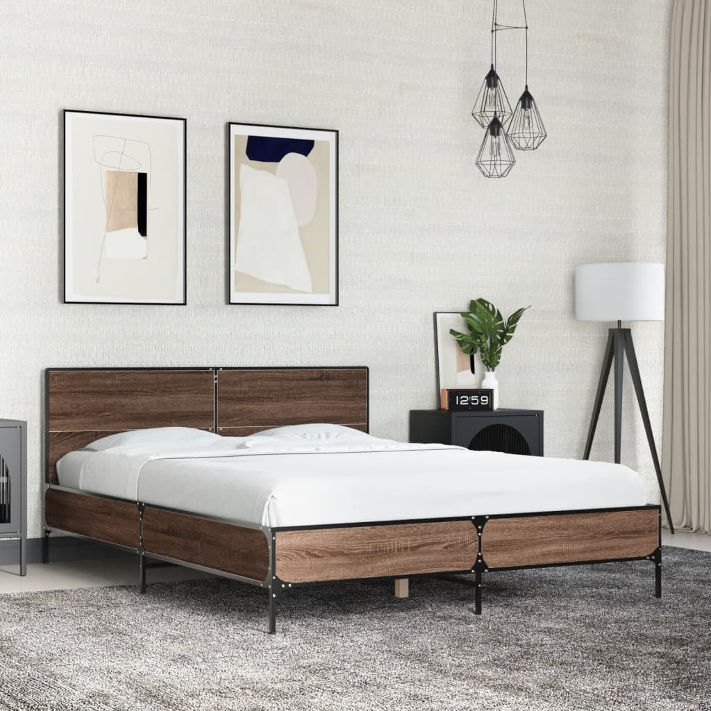 Okvir za krevet smeđi hrast 135x190cm konstruirano drvo i metal