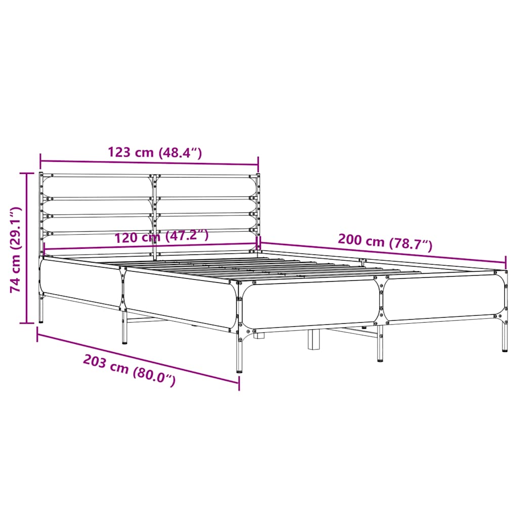 Okvir kreveta boja hrasta 120x200 cm konstruirano drvo i metal