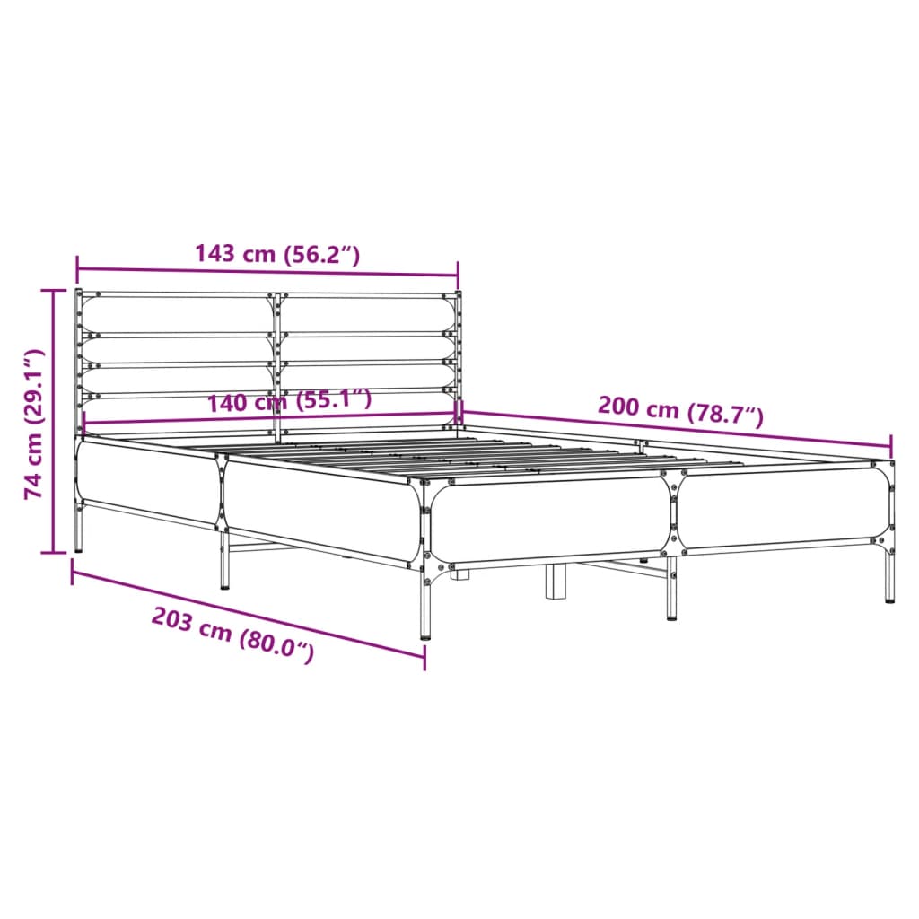 Okvir kreveta boja hrasta 140x200cm konstruirano drvo i metal