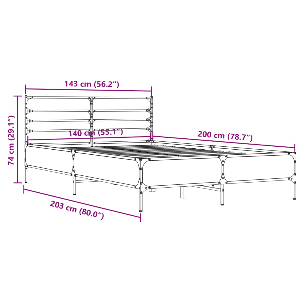 Okvir kreveta smeđi hrast 140x200cm konstruirano drvo i metal