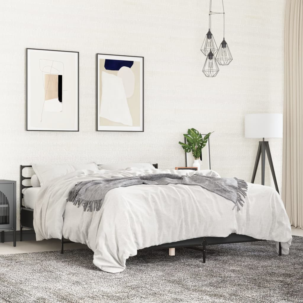 Okvir za krevet crni 150x200 cm konstruirano drvo i metal