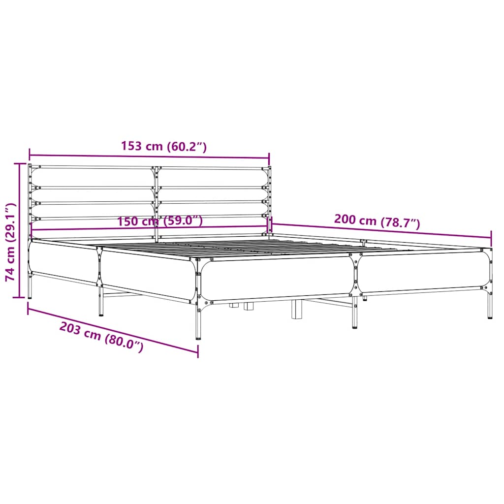 Okvir za krevet boja hrasta 150x200cm konstruirano drvo i metal