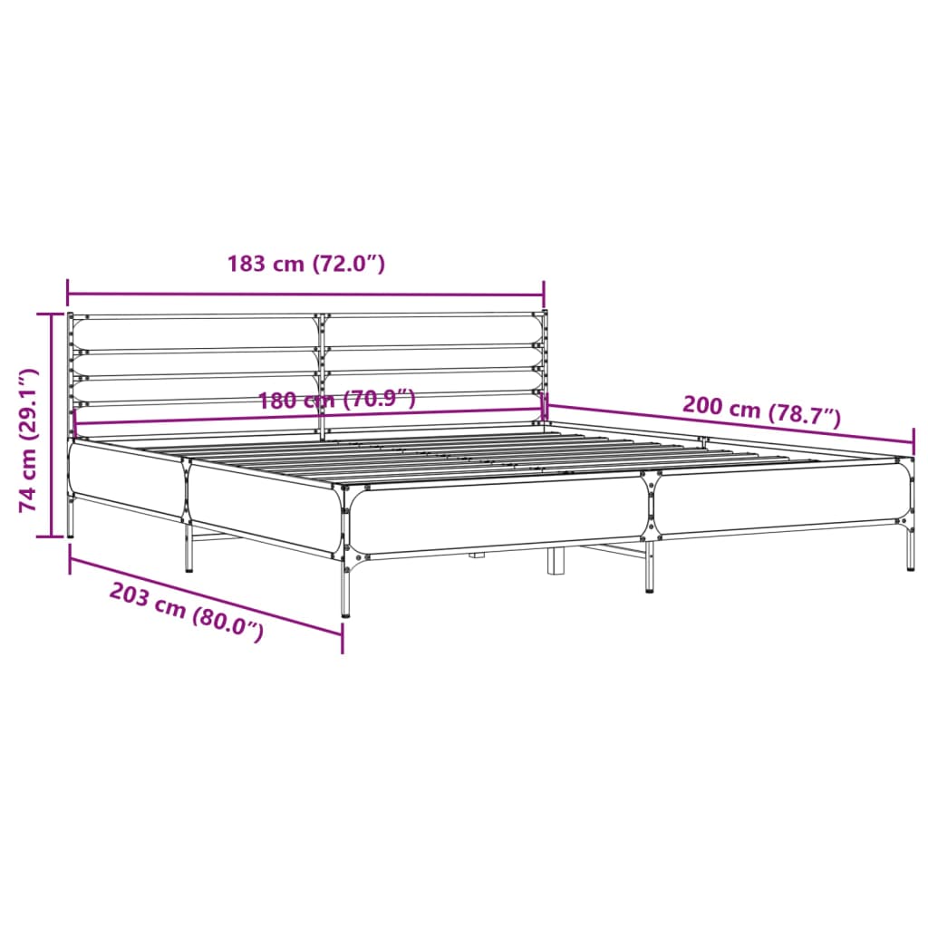 Okvir kreveta boja hrasta 180x20 cm konstruirano drvo i metal