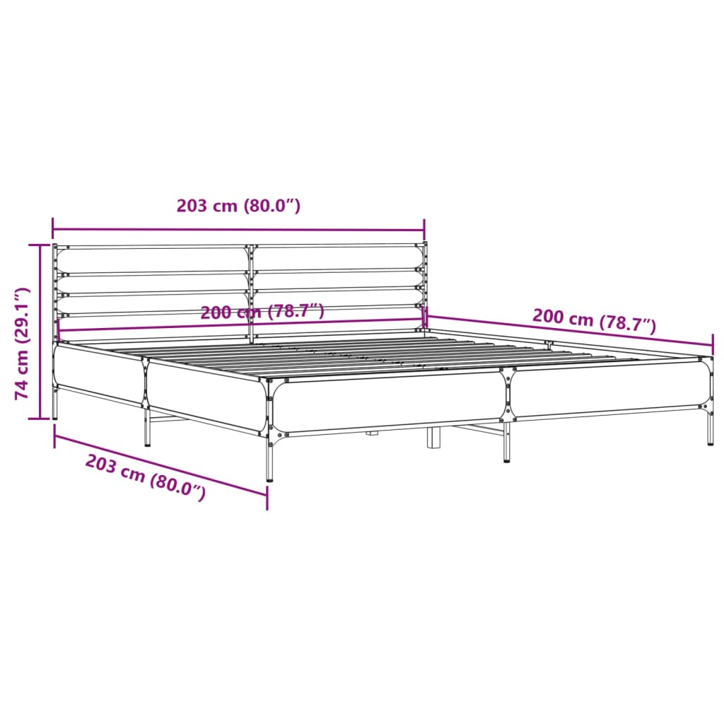 Okvir za krevet boja hrasta 200x200cm konstruirano drvo i metal