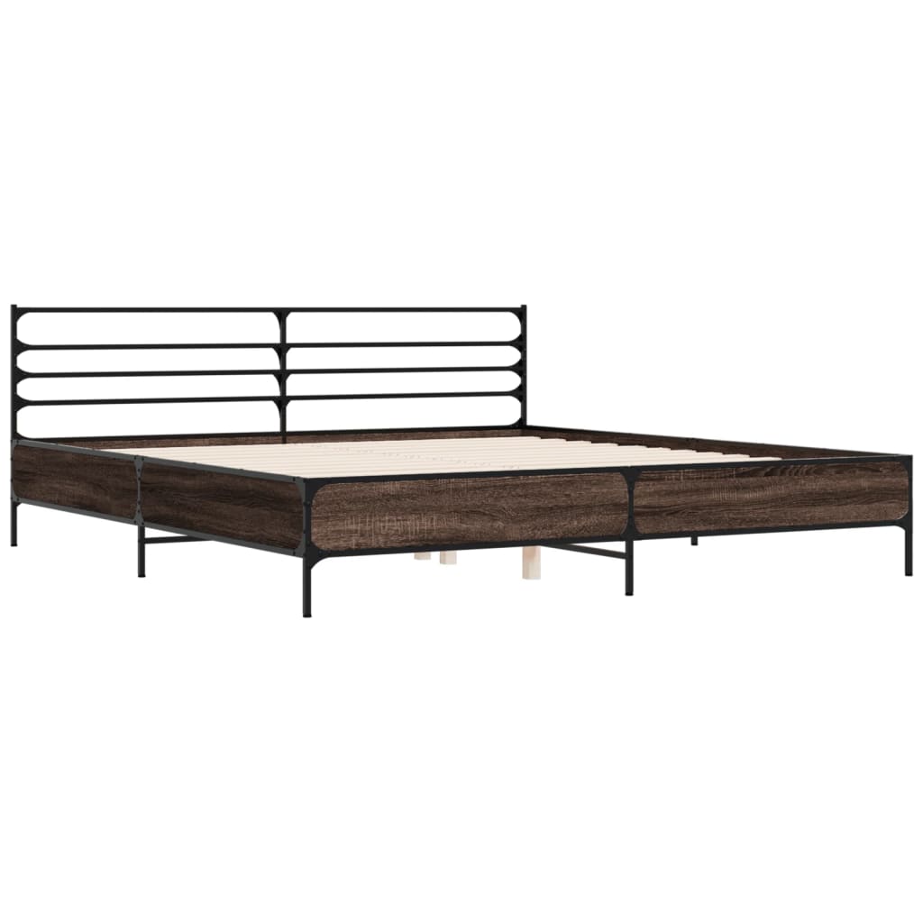 Okvir za krevet smeđi hrast 200x200cm konstruirano drvo i metal