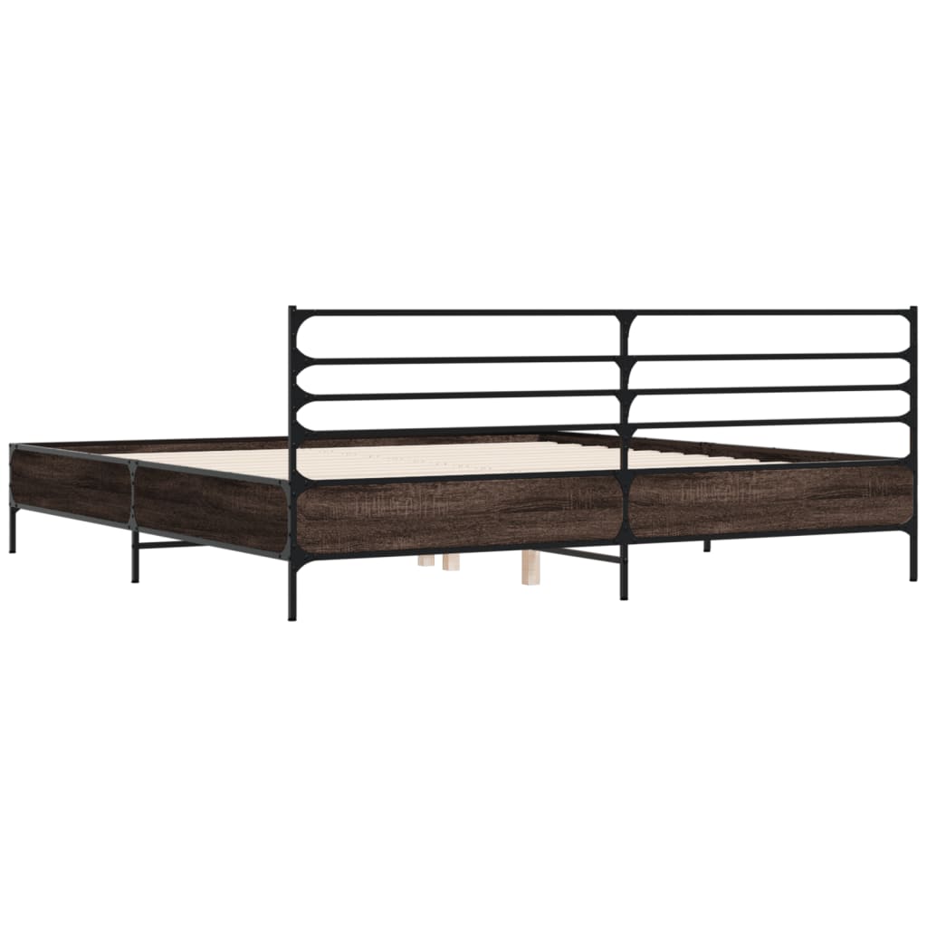 Okvir za krevet smeđi hrast 200x200cm konstruirano drvo i metal