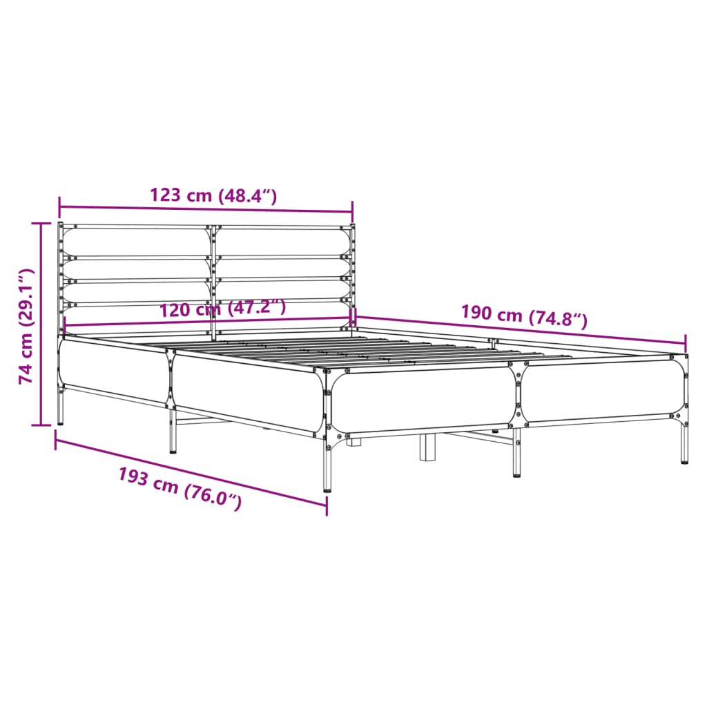 Okvir za krevet smeđi hrast 120x190cm konstruirano drvo i metal