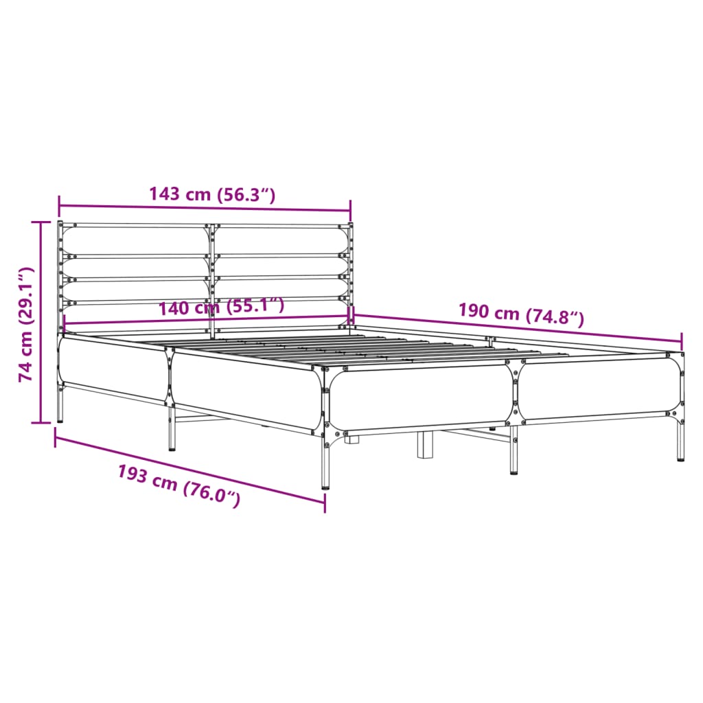 Okvir za krevet crni 140x190 cm konstruirano drvo i metal