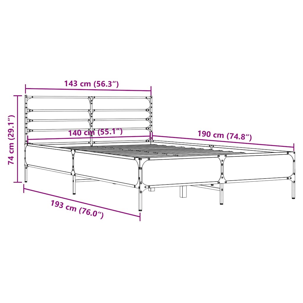 Okvir za krevet smeđi hrast 140x190cm konstruirano drvo i metal