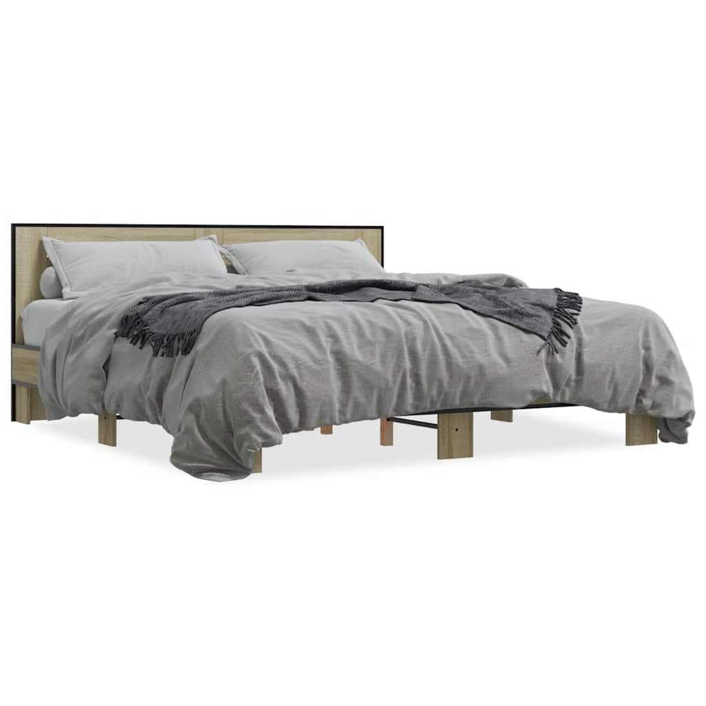 Okvir za krevet boja hrasta 200x200cm konstruirano drvo i metal
