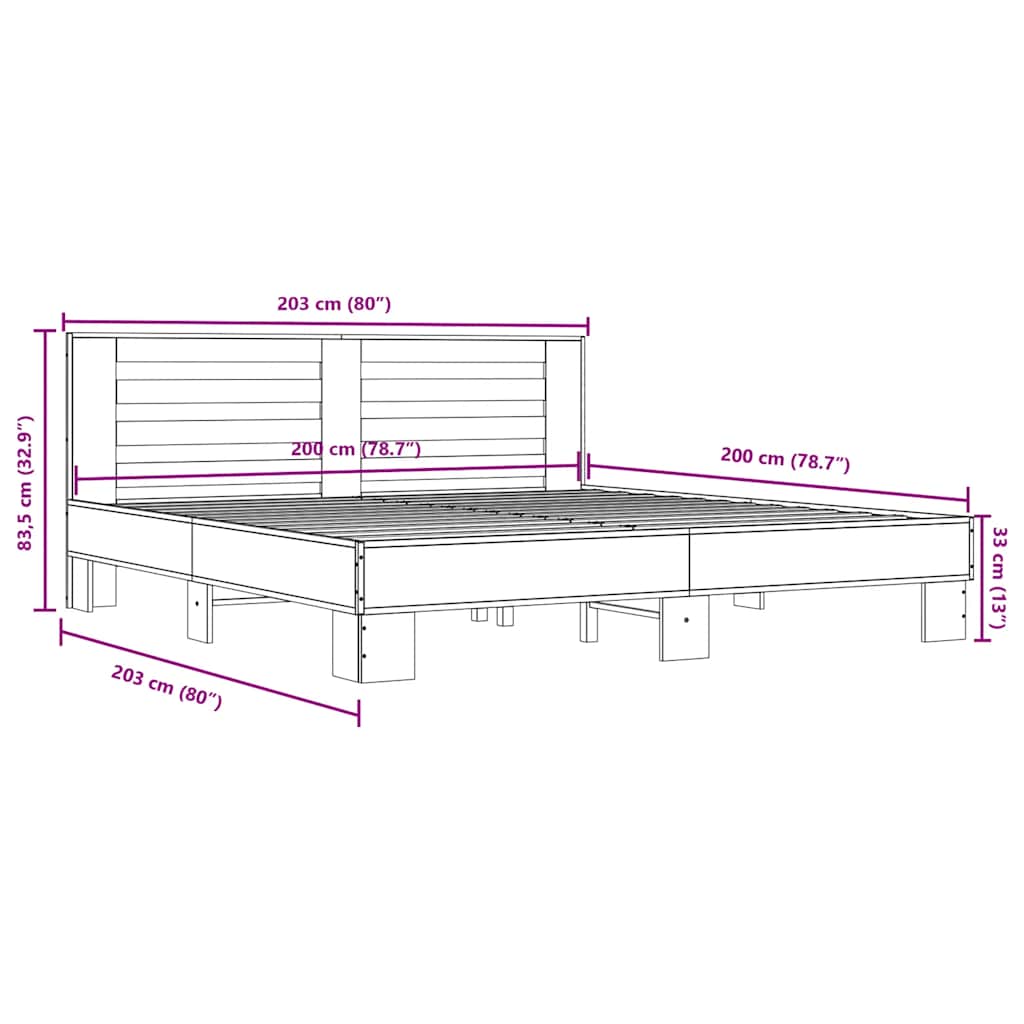 Okvir za krevet boja hrasta 200x200cm konstruirano drvo i metal
