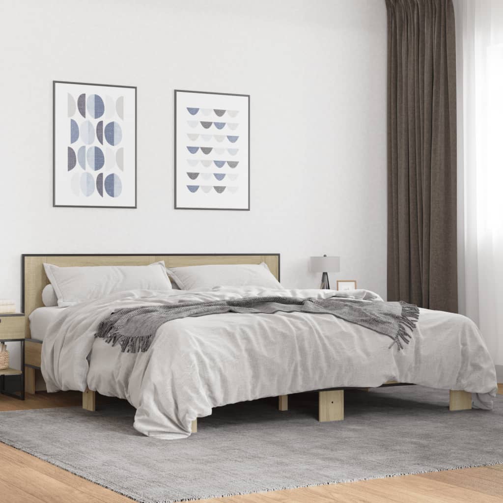 Okvir za krevet boja hrasta 200x200cm konstruirano drvo i metal
