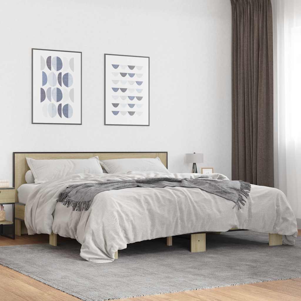 Okvir za krevet boja hrasta 200x200cm konstruirano drvo i metal