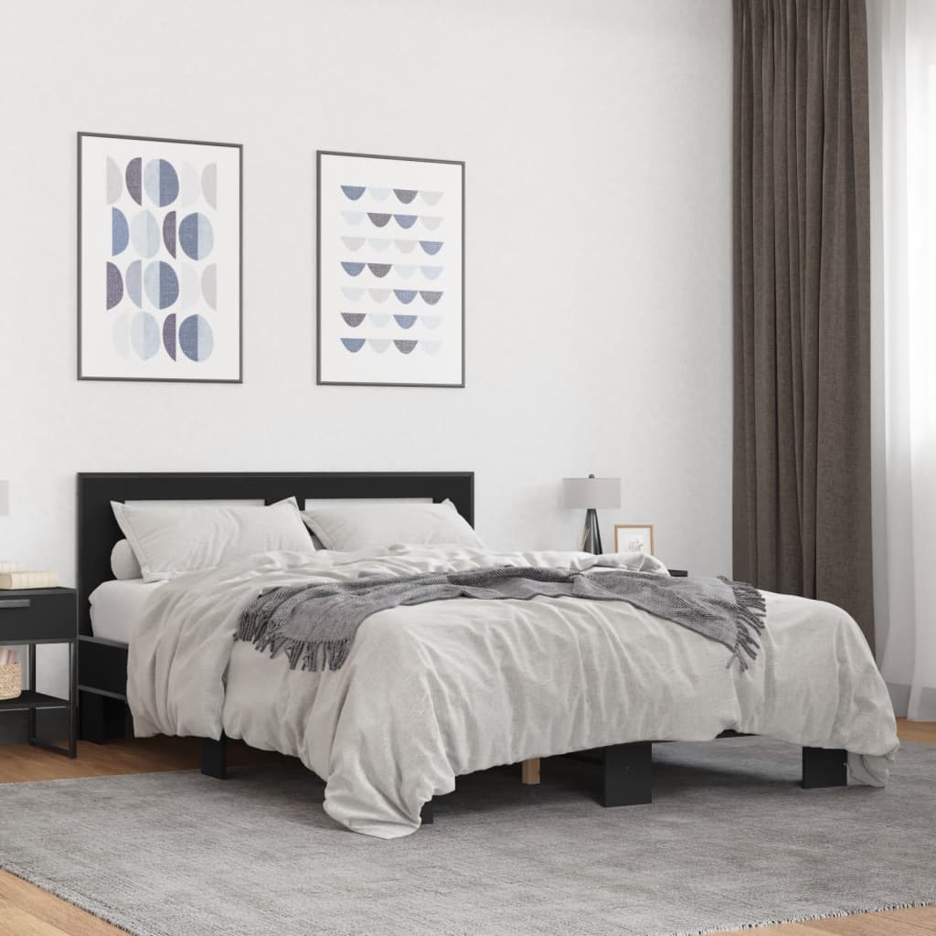 Okvir kreveta crni 140 x 200 cm od konstruiranog drva i metala