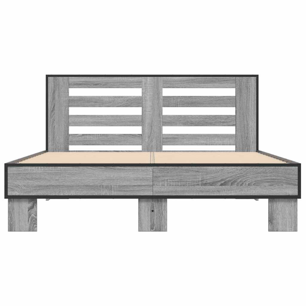 Okvir kreveta boja hrasta 120x200 cm konstruirano drvo i metal Siva 120 x 200 cm