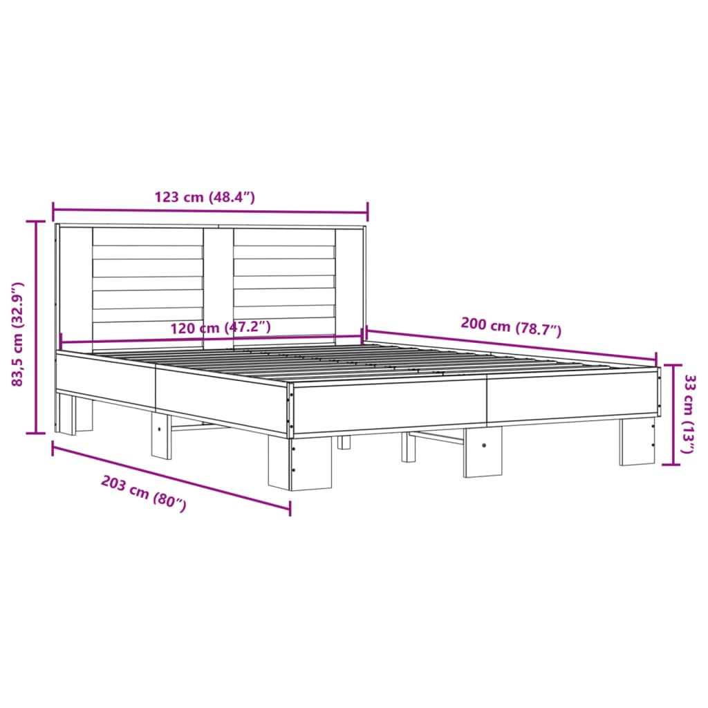 Okvir kreveta boja hrasta 120x200 cm konstruirano drvo i metal