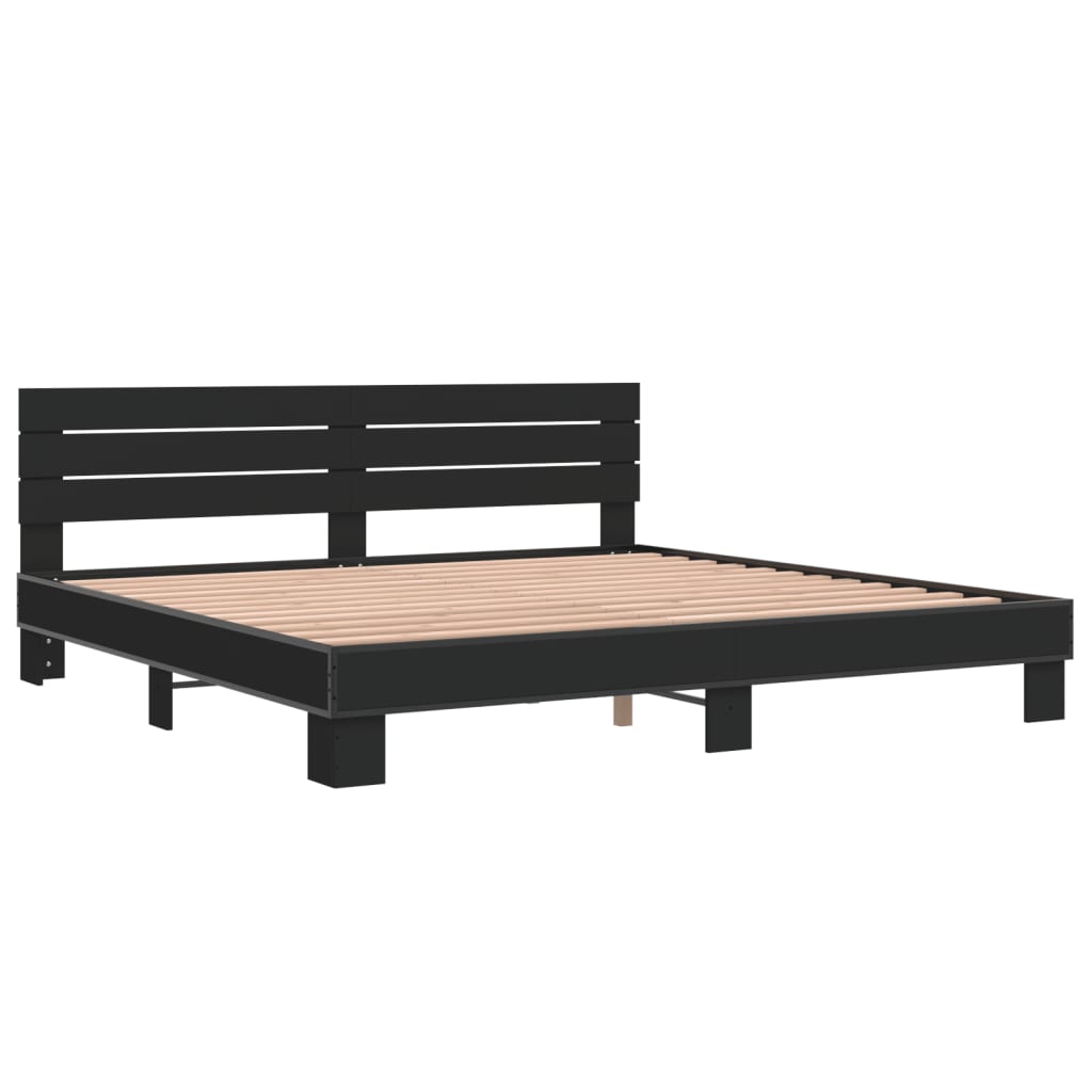 Okvir za krevet crni 200 x 200 cm konstruirano drvo i metal