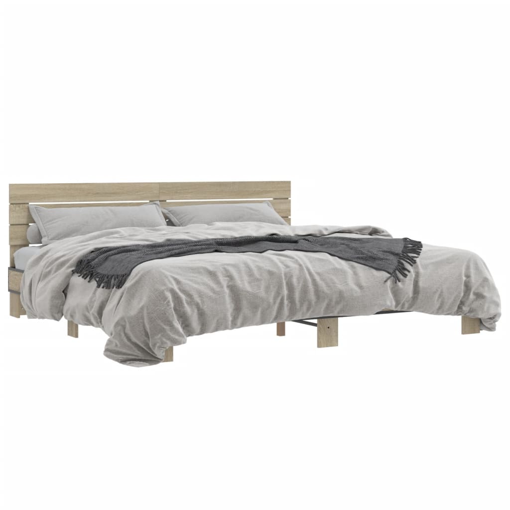 Okvir za krevet boja hrasta 200x200cm konstruirano drvo i metal