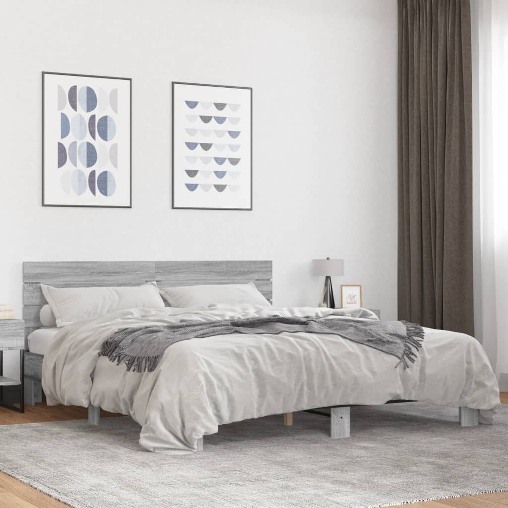 Okvir za krevet boja hrasta 200x200cm konstruirano drvo i metal