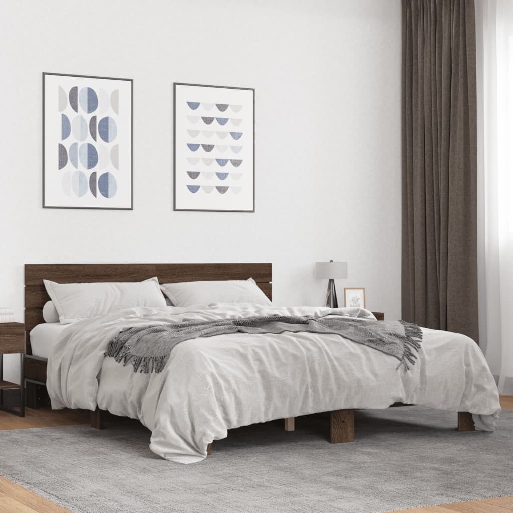 Okvir za krevet smeđi hrast 150x200cm konstruirano drvo i metal
