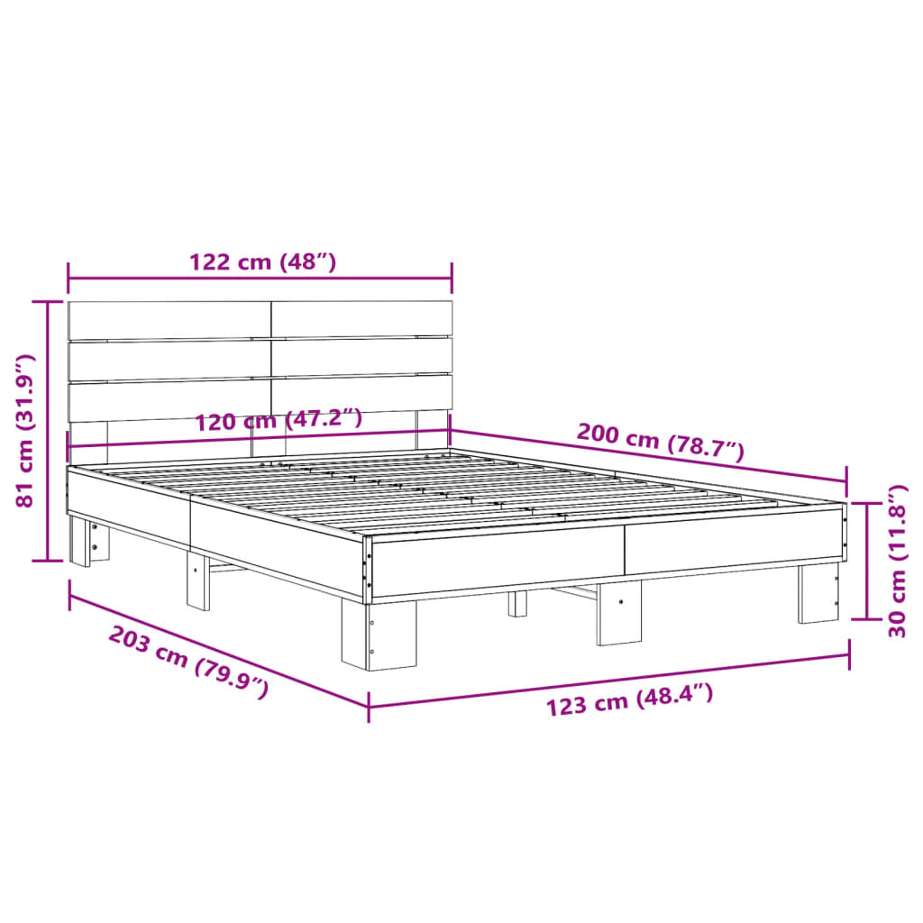 Okvir kreveta boja hrasta 120x200 cm konstruirano drvo i metal