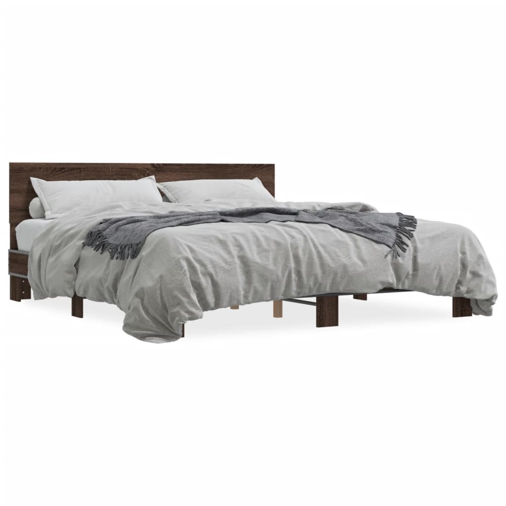 Okvir za krevet smeđi hrast 200x200cm konstruirano drvo i metal