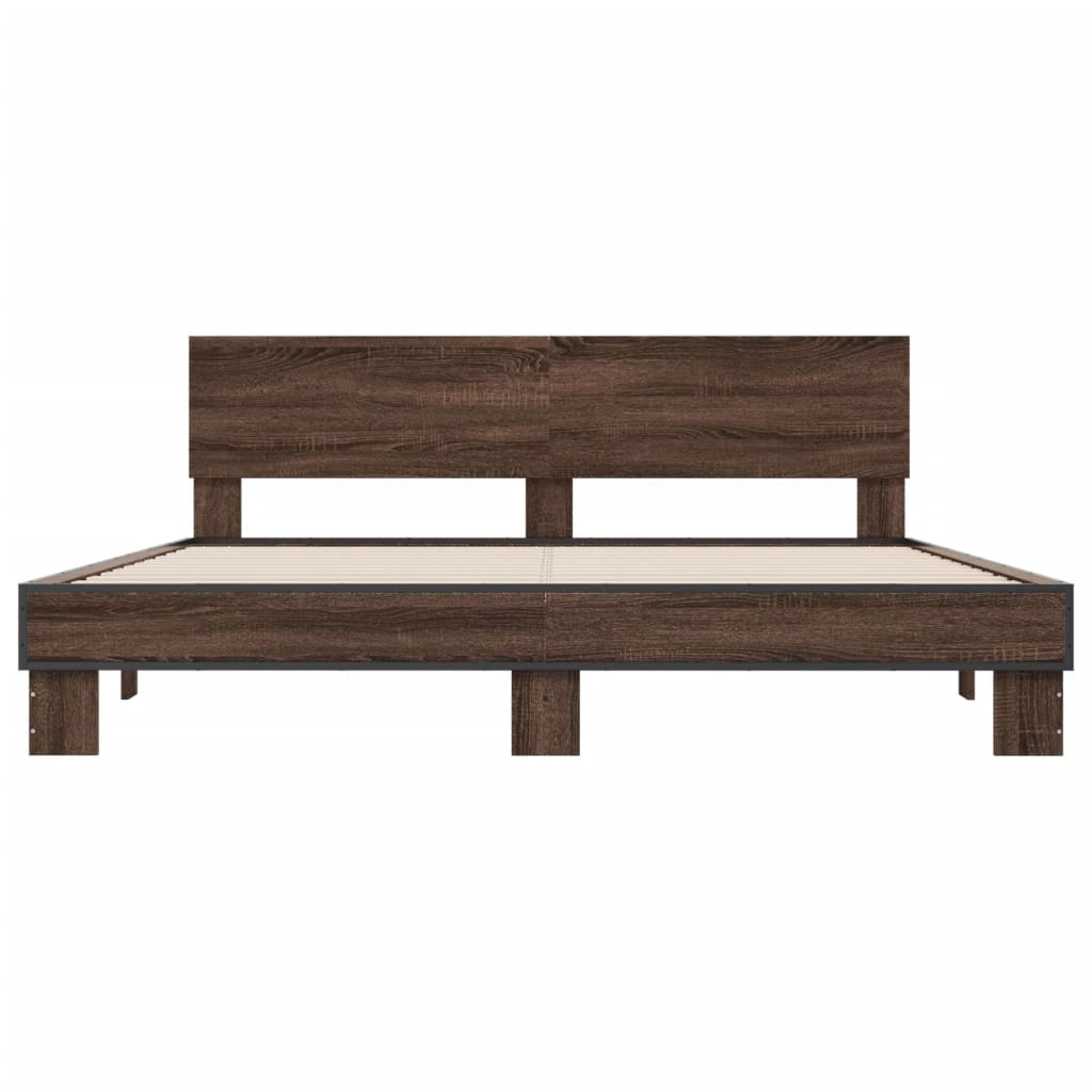 Okvir za krevet smeđi hrast 200x200cm konstruirano drvo i metal