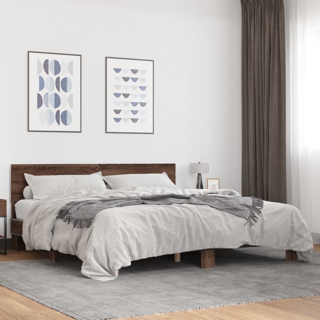 Okvir za krevet smeđi hrast 200x200cm konstruirano drvo i metal