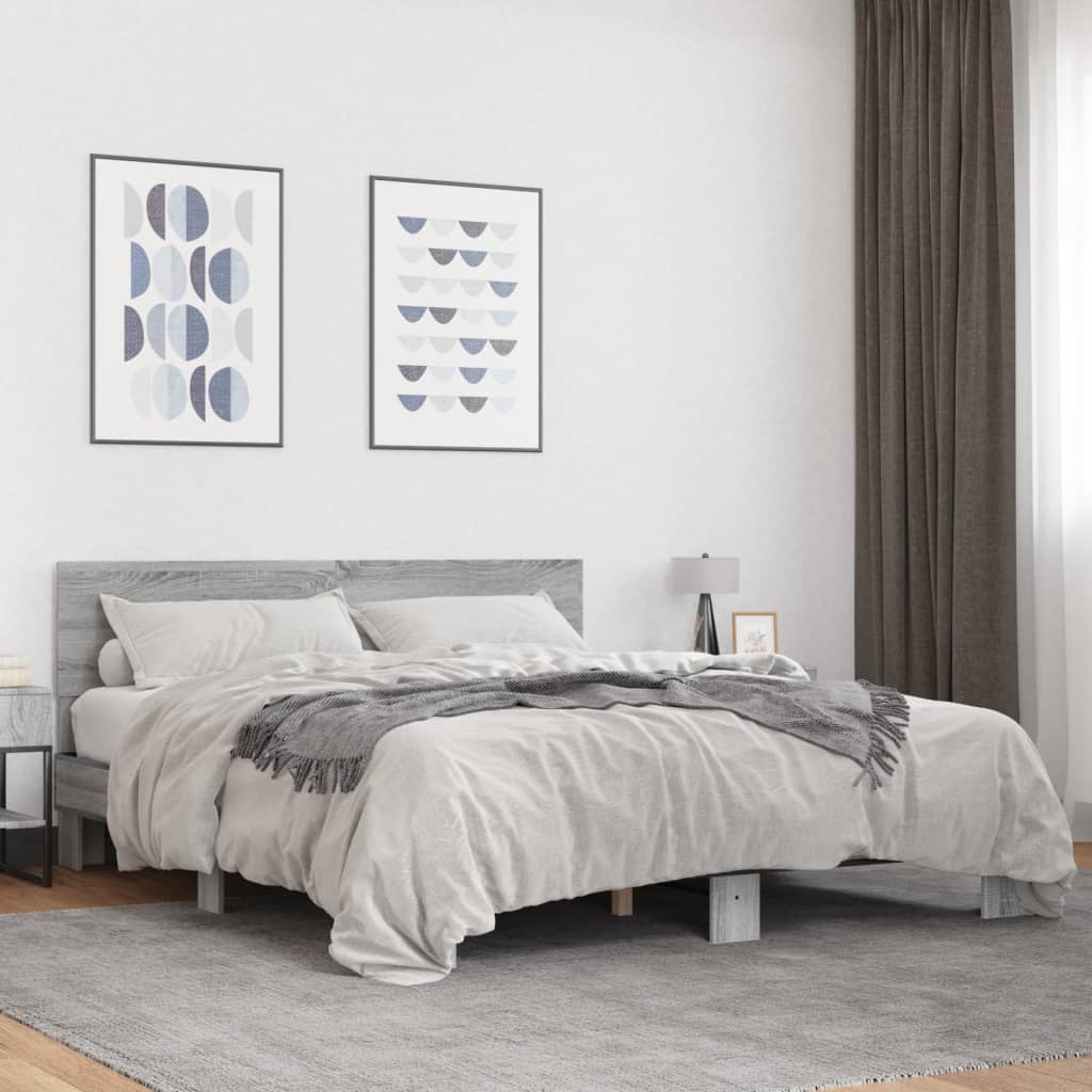 Okvir za krevet boja hrasta 150x200cm konstruirano drvo i metal