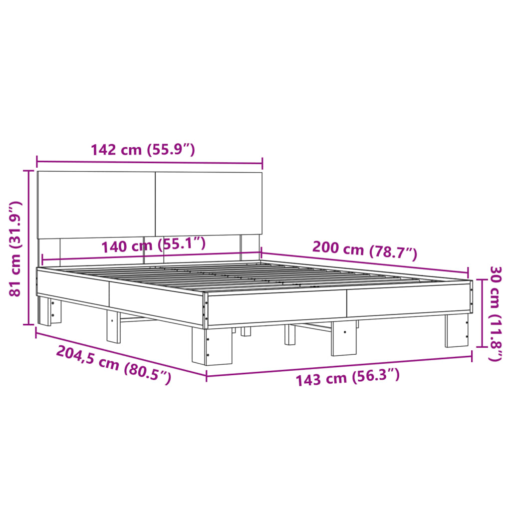 Okvir kreveta boja hrasta 140x200 cm konstruirano drvo i metal