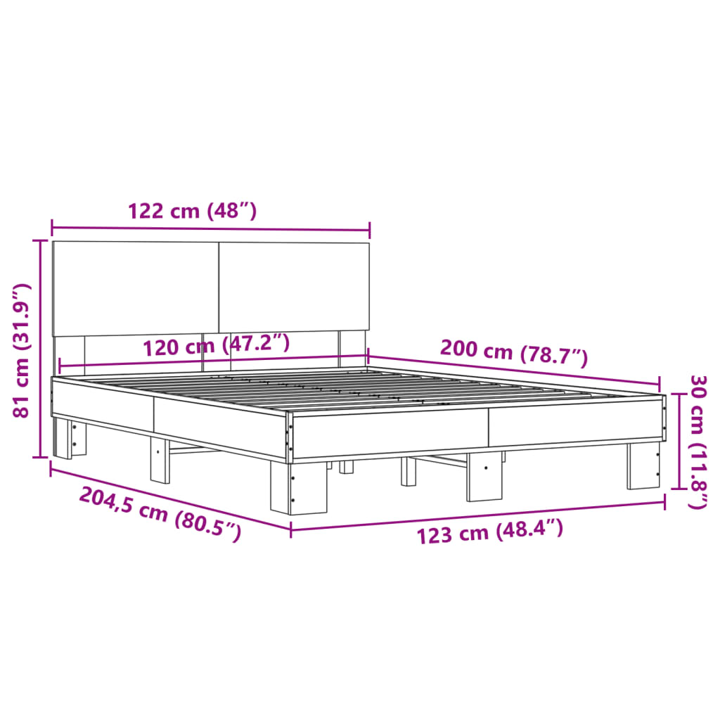 Okvir kreveta boja hrasta 120x200 cm konstruirano drvo i metal