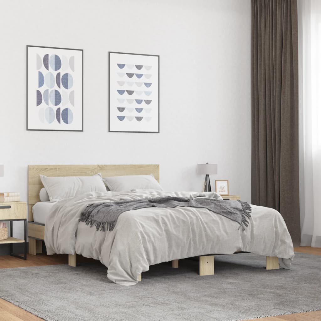 Okvir za krevet boja hrasta 135x190cm konstruirano drvo i metal
