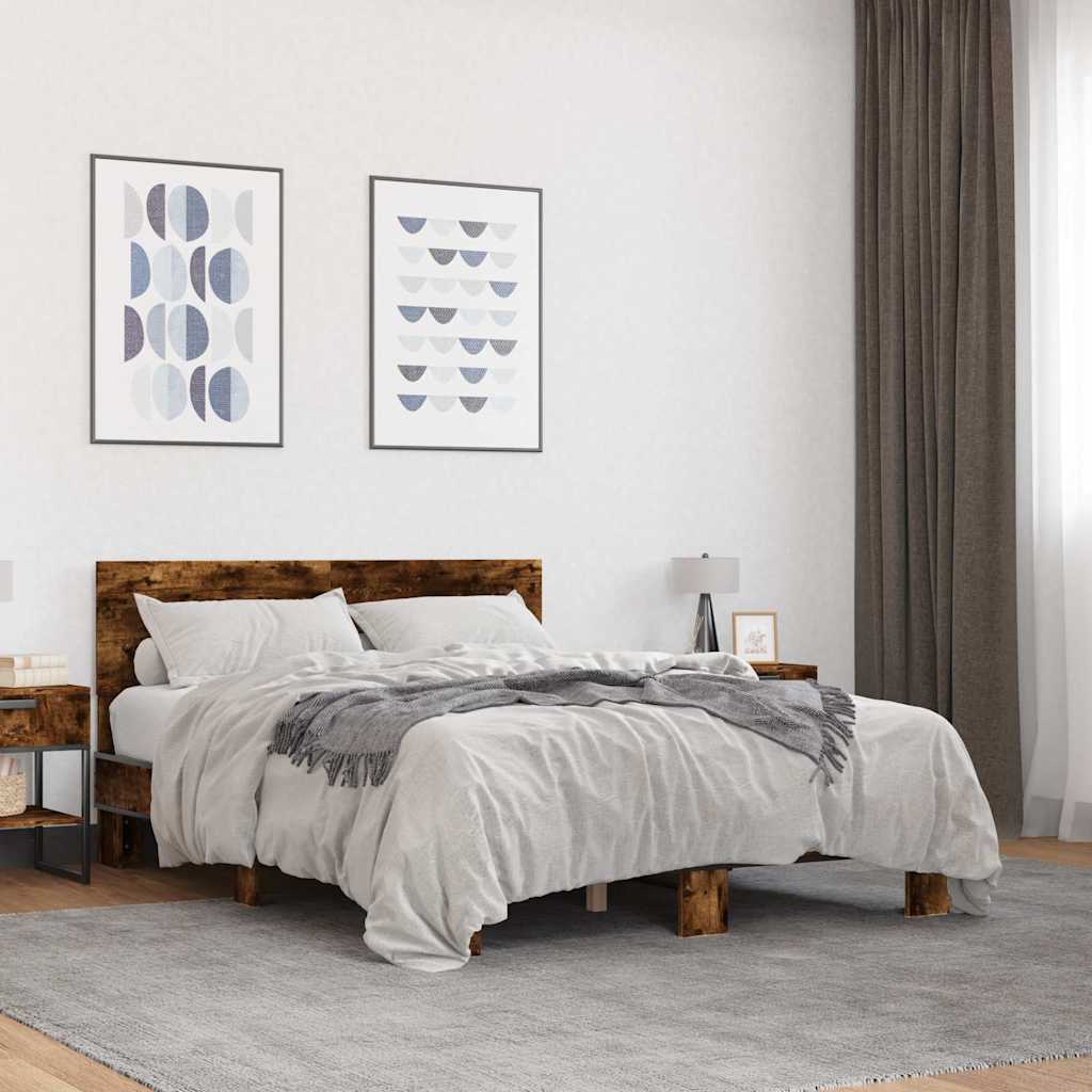 Okvir za krevet boja hrasta 135x190cm konstruirano drvo i metal